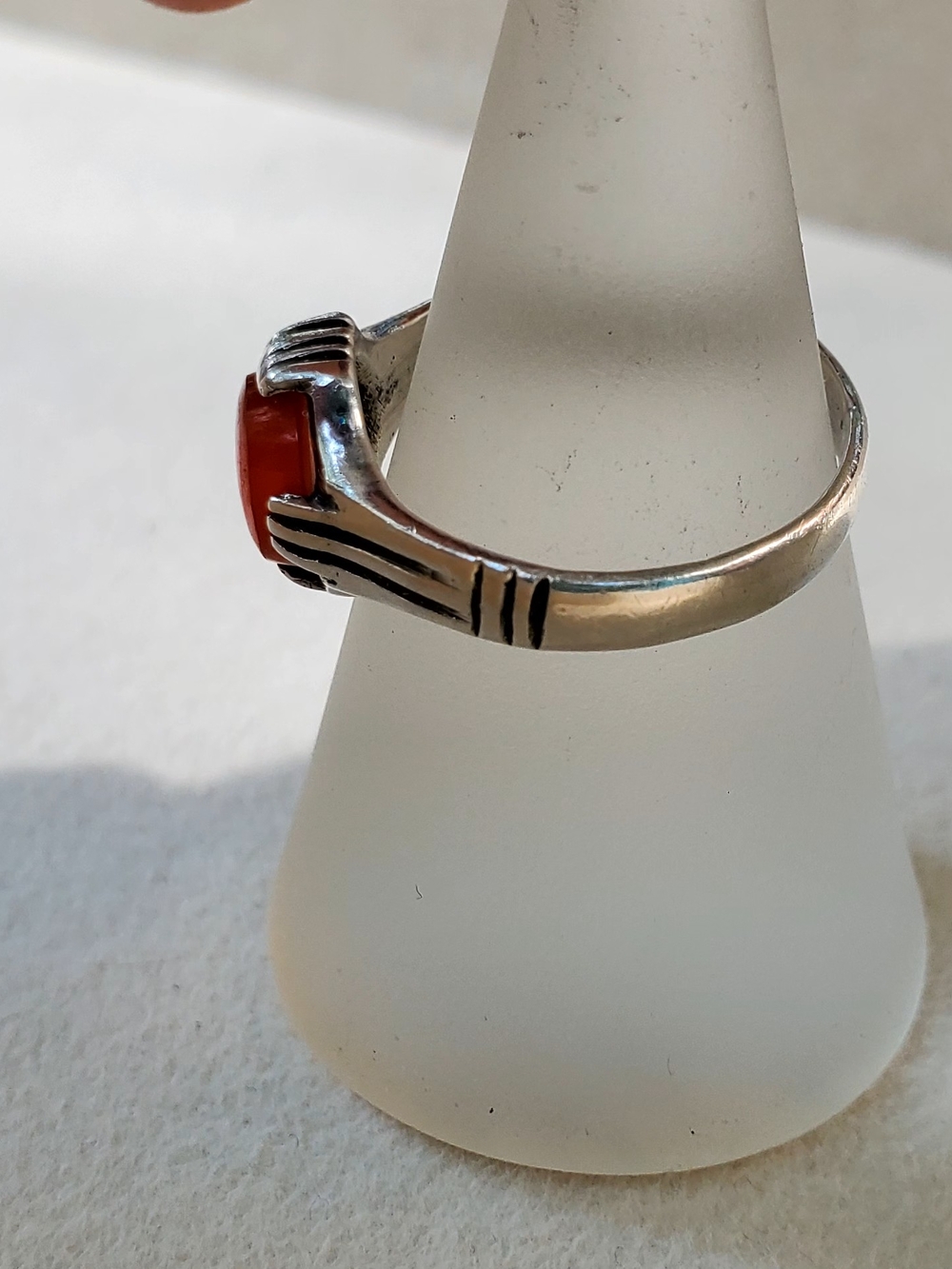 Vintage Sterling Silver Orange Cabochon Ring Size 6.5 Statement Ring - Picture 6 of 13